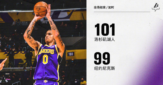 湖人101-99险胜尼克斯 库兹马23分 浓眉哥20+6 罗斯27+6+6