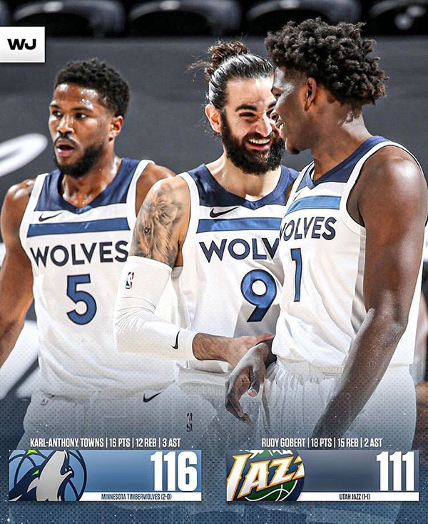 NBA简报：森林狼116-111胜爵士 拉塞尔25分+6