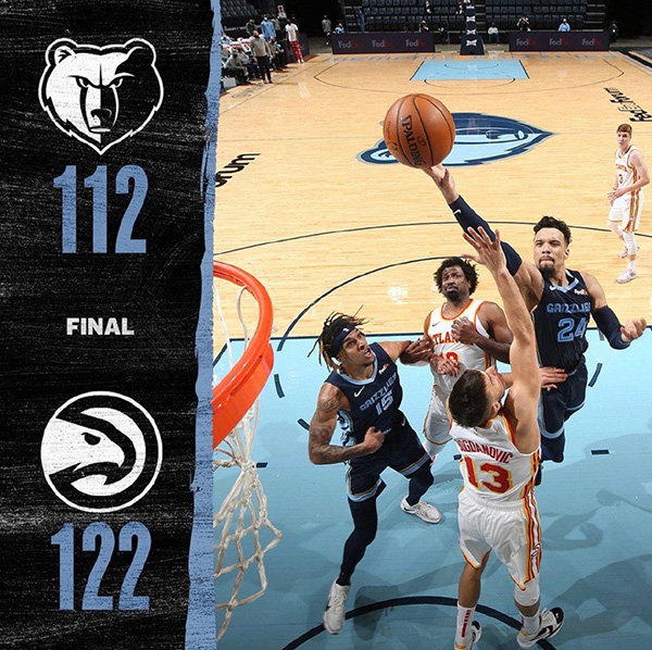 NBA简报：老鹰122-112战胜灰熊 特雷-杨36+9