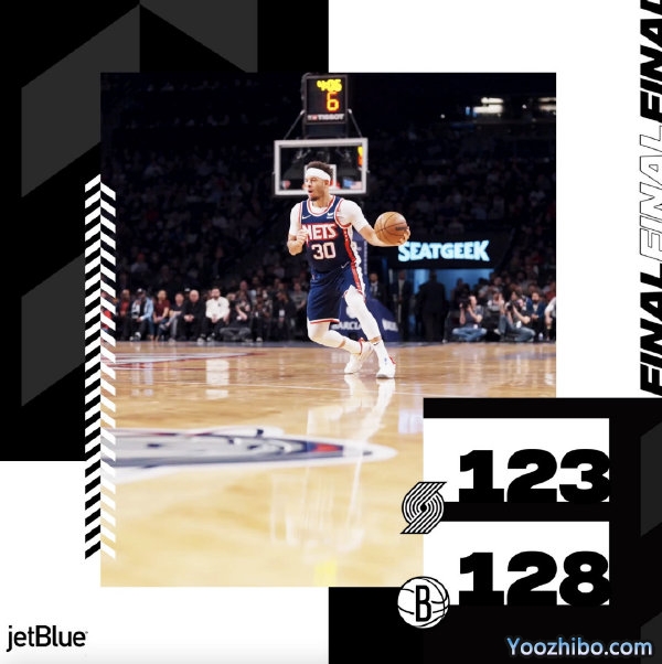 篮网128-123逆转开拓者 杜兰特38+6+6 库里27分 哈特25+7