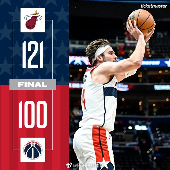 热火121-100大胜奇才 阿德巴约21+7 巴特勒19分 热火7人上双